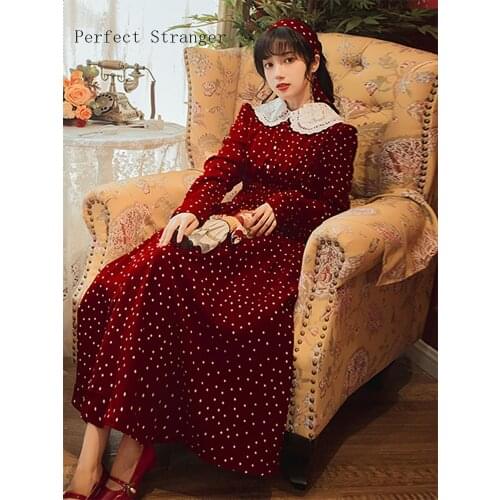 2020 Autumn Winter New Arrival Hot Sale Turn Down Collar Long Sleeve Printed Women Long Dress
