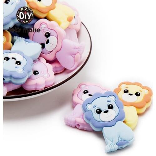 Lets Make Silicone Beads Of Lion Cartoon Animals 5pcs DIY Teething Necklace Accessories BPA Free Teethers For Teeth Tiny Rod