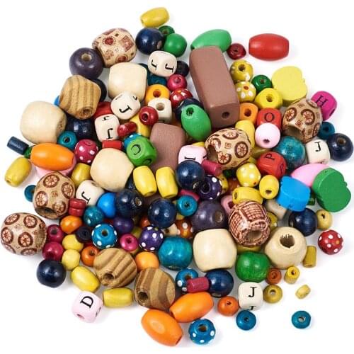 500Pcs Jewelry Beads Spray Painted Opaque Wood Beads Mixed Color Dyed,Lead Free 4~45x4~45mm