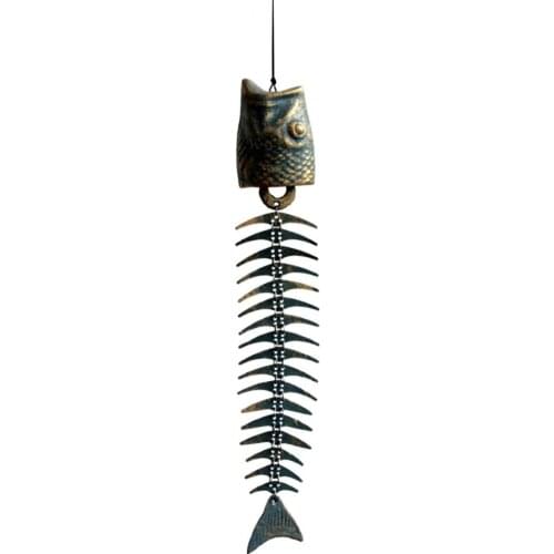 Antique Imitated Home Decor Cast Iron Fishbone Wind Chime,Rustic Decorative Fishbone Outdoor Chime, Hanging Decor For People