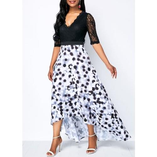 Sakazy Irregular Dress Casual A-line Dot Half None Mid-calf Regular Empire V-neck Autumn Women Dress 2021 New style