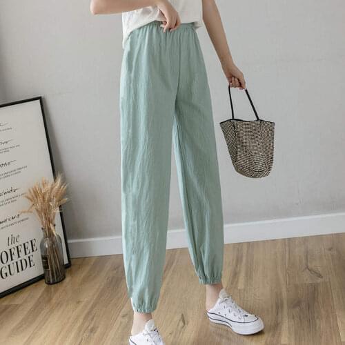 Candy Colors Loose Cotton And Linen Harem Pants Women Plus Size Elastic Waist Summer Casual Pants Students Thin Sweatpants C7345