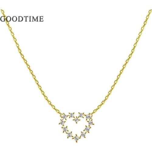 Trendy Women Necklace Pure 925 Sterling Silver Love Heart Pendant Gold Color Chain Jewelry Rhinestone Zircon Necklace For Girl