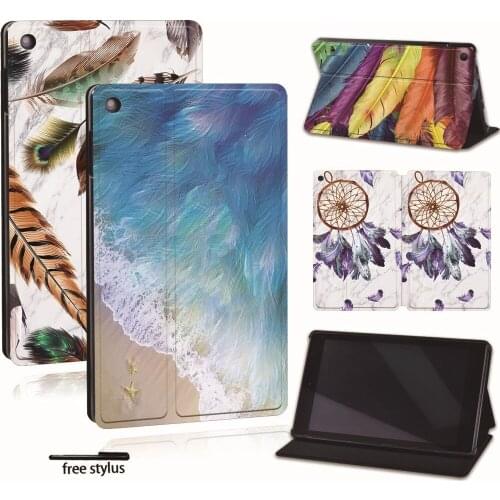 For Amazon Fire 7 5/7/9th Fire HD 8 10 alexa Printed Leather Tablet Stand Folio Cover-Ultra-thin Feather tablet Stand Case