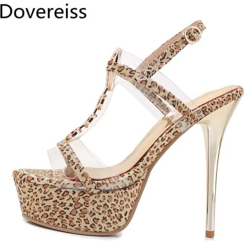 Dovereiss Fashion Womens Shoes Summer High Heels Elegant Platform Leopard Print Sandals Mature Party Shoes Big Size 43 44 4546
