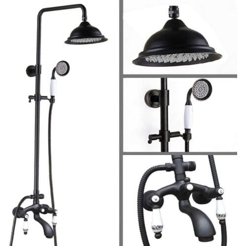 Dual Ceramics Handles Rain Shower Faucet Set Bathroom Wall Mounted Bathtub Mixer Tap Ceramic Hand Shower Head ahg134