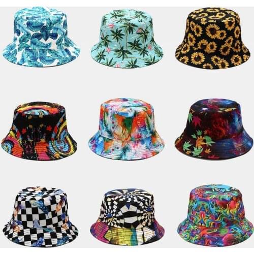 Plant Print Unisex Reversible Fisherman Hat Beach Summer Sunscreen Bucket Hat