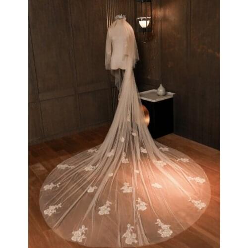 Ivory Lace Appliques Wedding Veil Cathedral Bridal Veil Royal Cathedral Wedding Veil 2 Tiers Soft Tulle Bridal Veil