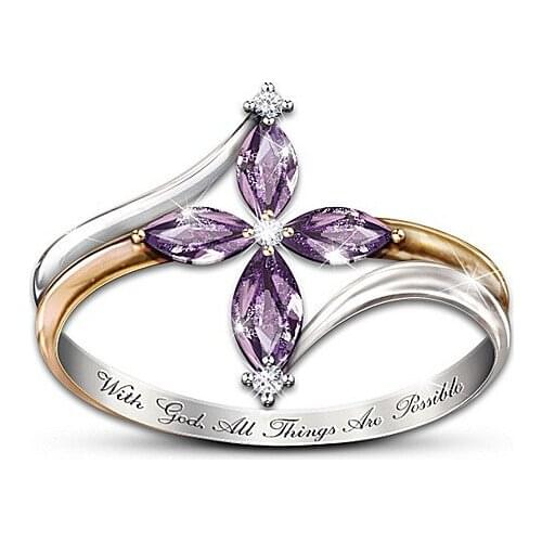 Dainty Exquisite Finger Rings Wedding Jewelry Silver Plated Purple Crystal Flower Rings for Women Promise Party Rings