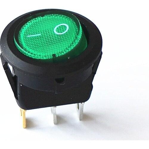 JOYING LIANG Round Green with Light 6A 3 Foot Rocker Switch 20mm Diameter Small Light Switches 2pcs/lot