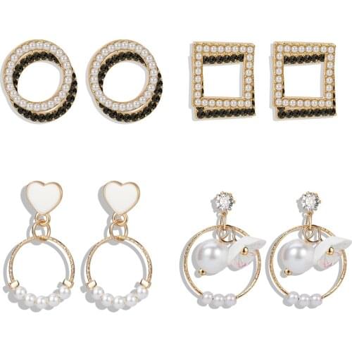 Korean Geometric Pearl Drop Earrings 2020 Cute Little Women Earrings Statement Earrings for Women Female Wedding Earings Jewelry