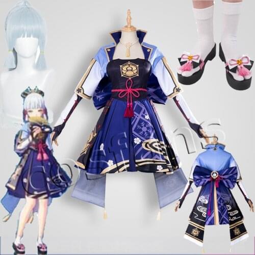 Game Genshin Impact Kamisato Ayaka Cosplay Costume Carnival Halloween Costumes Women Party Sexy Dress Uniform Outfit Shoes Wig