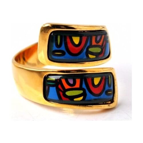 Cloisonne enamel ornaments ring decorated with thick gold ring