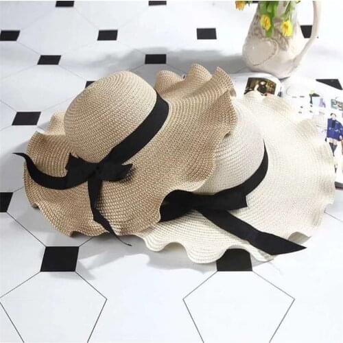 Womens Foldable Packable Beach Sun Hat with Decorative Bow, Womens Brim Sun Hat Floppy Bowknot Straw Hat Summer Beach Hat