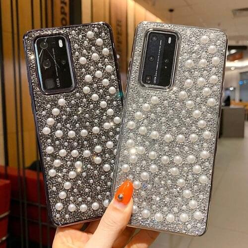 Fashion Soft Silicone Jewelled Glitter Bling Pearl Diamond Case For Huawei Pate 30 40 Pro P40 Pro Drill Shiny Shockproof Cover