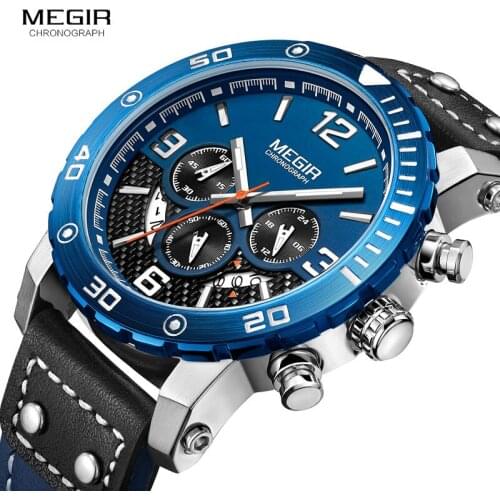Watches Men MEGIR Men Chronograph Quartz Watches Genuine Leather Army Military Clock Male Sport Wrist watch Relogio Masculino
