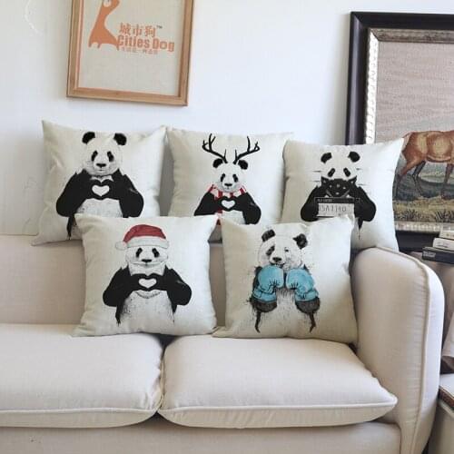 Animal Panda Mixed Media Paintings watercolor linen Cushion pillow cover Home living room sofa Decoration Cushions covers pillow