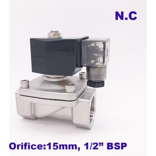 NBR/EPDM/FKM 2 way SS304 water solenoid valve normally close Port 1/2" 110V AC Orifice 15mm SPU-15 zero pressure start plug type