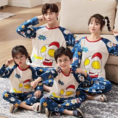 New Autumn Cute Cartoon Parent-Child Pajamas For Boys Girls Children Pure Cotton Long Sleeve Home Wear Kids Clothes Casual