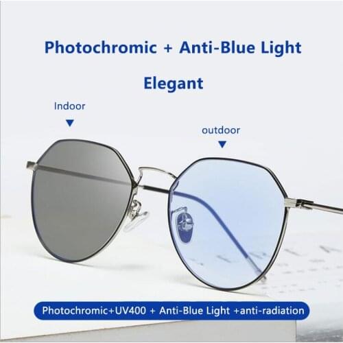 Polygon Glasses Frame Male Anti Blue Light Computer Gaming Glasses Men Women Outdoor Color Changing Glasses Eyewear