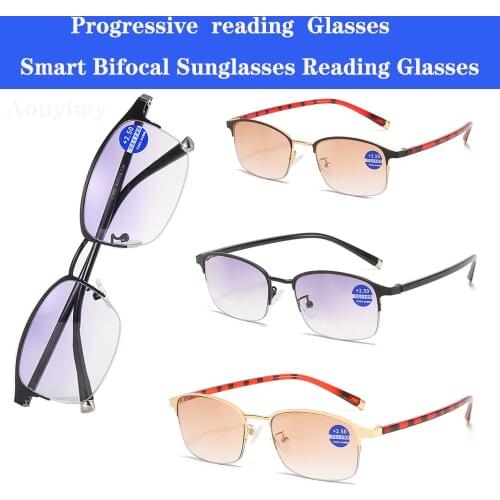 Progressive Color Reading Glasses Dual-Light Sunglasses Men Women Anti-Blue Light Reading Glasses Outdoor Fishing Eyeglasses New