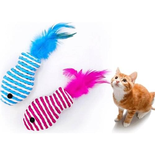Random Color Cat Sisal Toy Interactive Fake Feather Toy Bite-proof Cat Scratcher Toy Weave Cute Toy Cat Training Toys Legendog