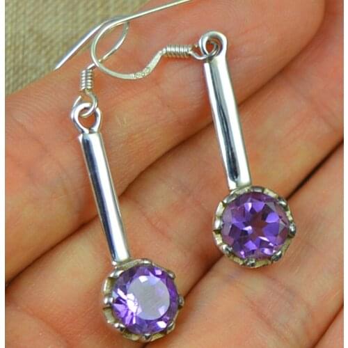 Genuine Amethyst Earrings,100% 925 sterling silver ,40 mm, AE0194