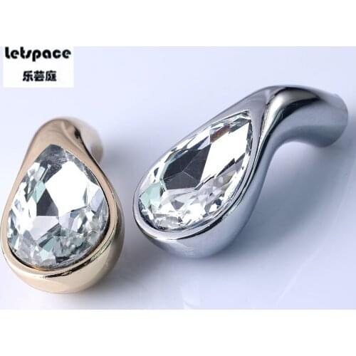 Modern fashion luxury Water drop diamond crystal drawer shoe cabinet dresser cupboard kitchen cabinet knob handle silver gold