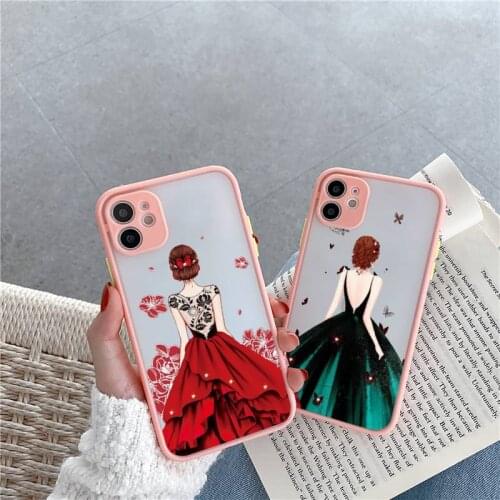 Dress wedding girl Phone Cases Matte Transparent for iPhone 7 8 11 12 s mini pro X XS XR MAX Plus Shell Cover Coque funda