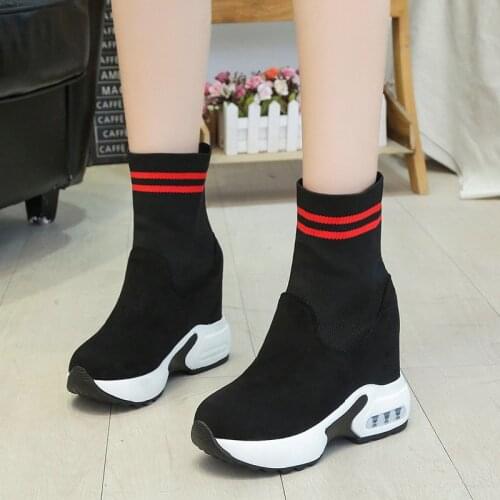 Rimocy 2020 Autumn Winter Women Stretch Fabric Sock Boots High Platform Wedge Ankle Boots Woman Height Increasing Botas mujer