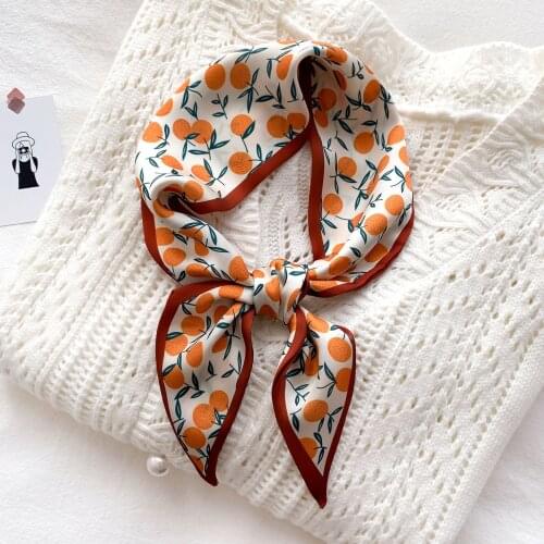 Female Spain Long Neck Silk Scarf Luxury Fruit Floral Hair Tie Scarves Foulard Head Band Shawls and Wraps Neckerchief Bandanas