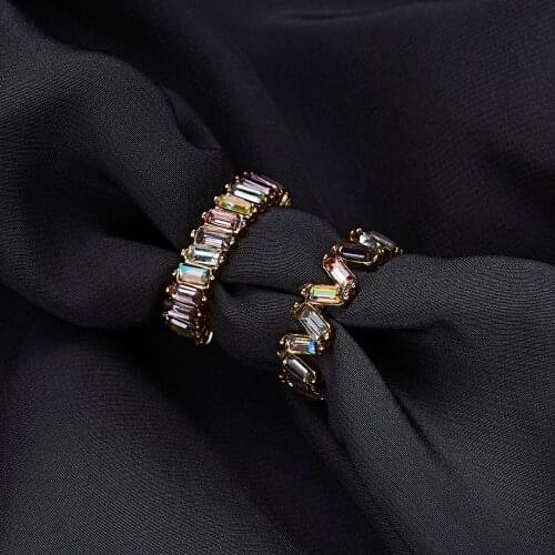 1PC Gold Plated Alloy Rectangle Colorful Rhinestone Twist Finger Ring For Girlfriend Lover Fashion Jewelry Gift