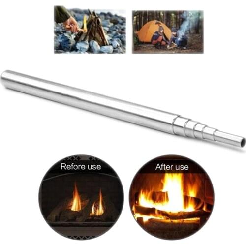 1Pcs Blow Fire Tube Outdoor Portable Emergency Stainless Steel Blow Fire Tube Telescopic Pipe Survival Tool Camping Equipment