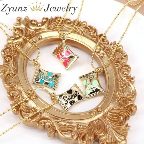 5PCS, Enamel Sweet Candy Necklace For Women Charms Necklace Gold Plated Jewelry Gifts