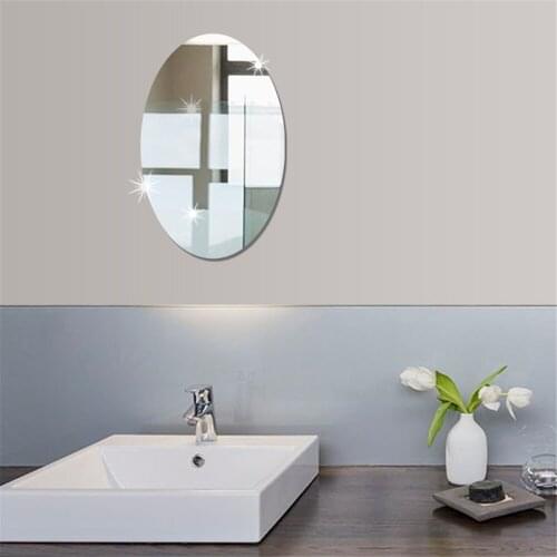 Acrylic Oval Sliver Mirror Stickers Wall Sticker Bathroom Decor Home Decoration Accessories