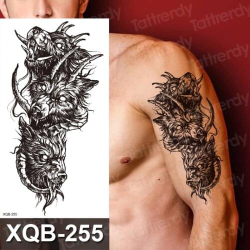 Black Wolf Forest Tribal Feather Tattoos Temporary Sticker Dragon Animal Fake Tattoo For Men Body Art Custom Tatoos Waterproof