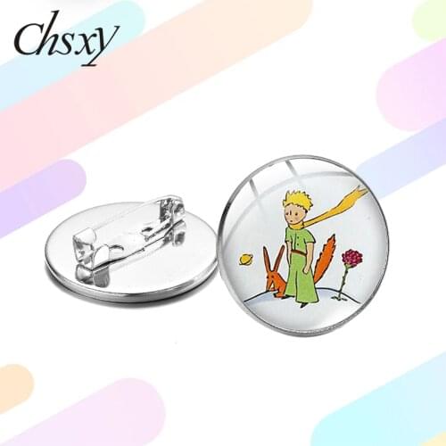 CHSXY Simple Cute Le Petit Brooch Pin Little Prince Fairy Tale Cartoon Print Glass Round Brooches Kids Jewelry Gift for Friends