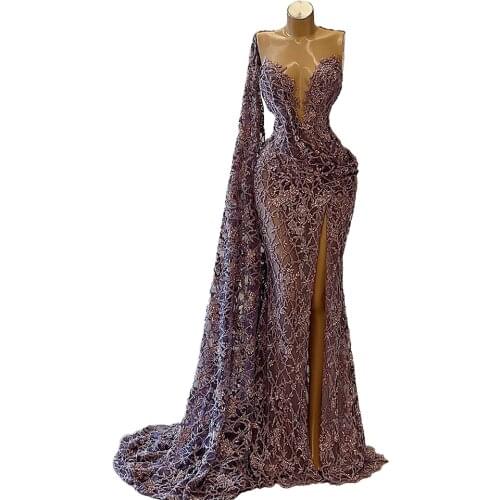 Elegant Lace Mermaid robe de soirée de mariage Single Queen Cloak Evening Dresses Women Party Dresses Evening