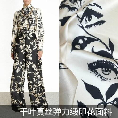 European and American brand new mulberry silk elastic satin womens clothing printing fabric polyester silk satin fabric