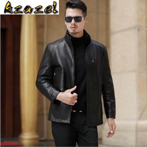HOT Winter new plus velvet thick leather jacket mens Mink stand collar leather jacket Men natural Comfortable leather down coat