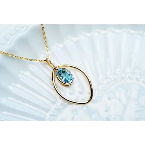 J624 Fine Jewelry Real Pure 18K Gold Jewelry AU750 Natural Aquamarine Gemstone Pendants for Women Fine Necklace