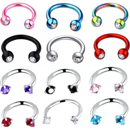 16G Piercing Nose Ring Crystal Septum Piercing Horseshoe Ring Stainless Steel Ear Cartilage Helix Earring Jewelry