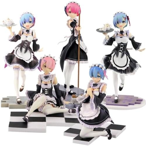 12-22cm Re:Life in A Different World From Zero Ram Rem Servant Suit Girl Version Figure Doll PVC Collection Model Toys