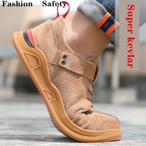 Hiking Steel Shoes Soft Anti-piercing Soles Wear Pig skin Fashion Breathable Men Sneakers Oyster Reef Durian Work Safety Boots