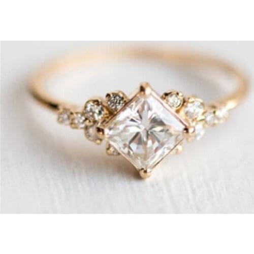 LISM Geometric Square Ring Gold Color CZ Zircon Ring Rhinestone Wedding Band Engagement Rings for Women Jewelry bague homme