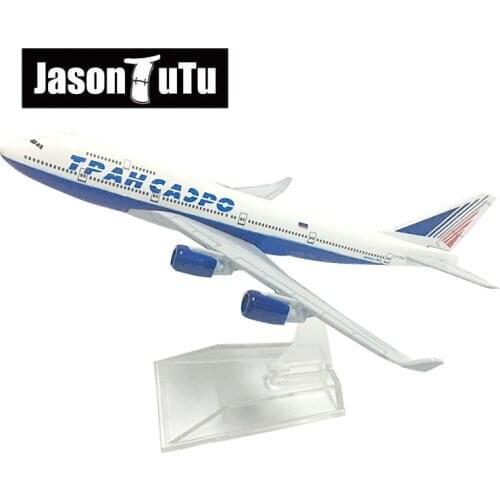 JASON TUTU 16cm Transaero Boeing 747 Airplane Model Plane Model Aircraft Diecast Metal 1/400 Scale Planes Factory Drop shipping