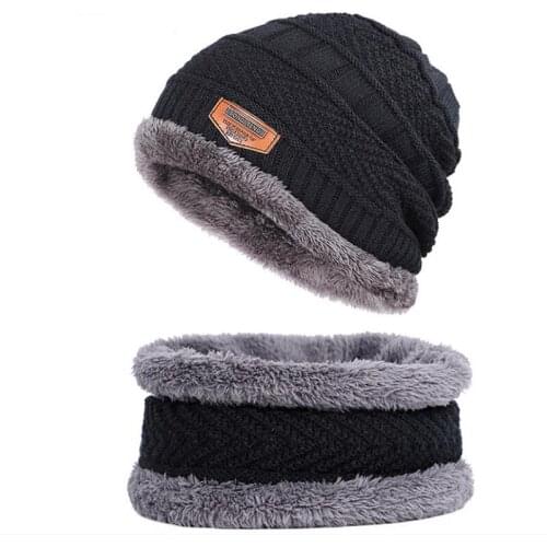 Fashion Men Women Winter Warm Knit Baggy Beanie Hat Ski Cap Scarf Set Hat Neckerchief Beanie for Boys Girls Kids