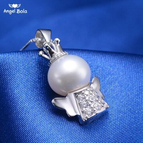 Real Beautiful Freshwater Pearl Pendant 925 Silver,wedding Angel Wing White Natural Pearl Necklace Birthday Gift