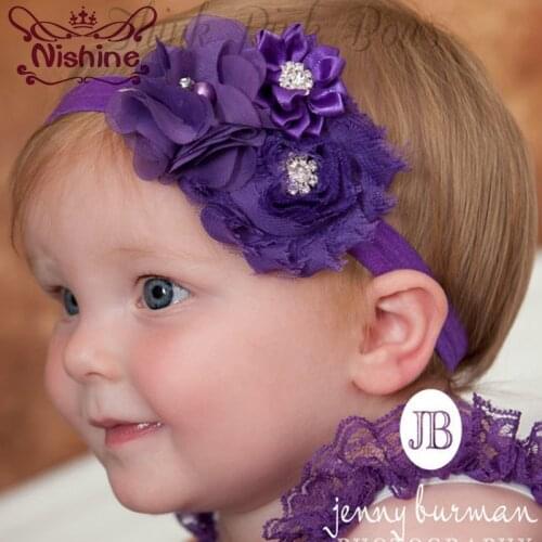 Nishine 16 Colors Kids Shabby Chiffon Flower Headband Girl Children Infant Elastic Hairband Hair Accessories Christmas Gift