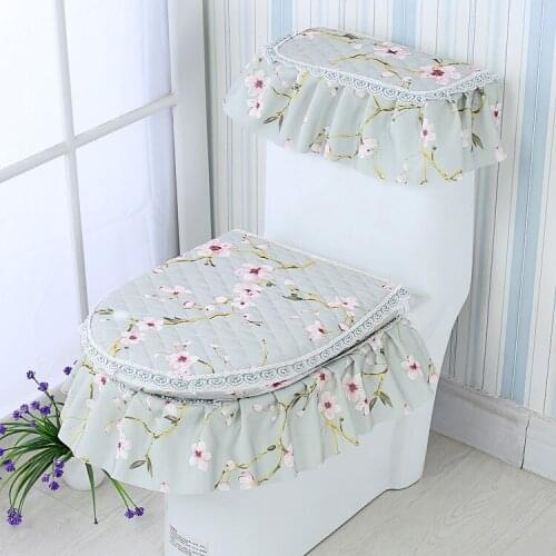 New fabric garden wind seat toilet set three-piece toilet seat cushion dust cover